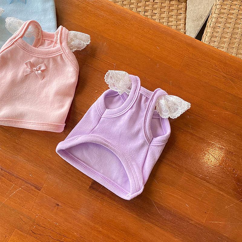 Lace small flying sleeve candy color dog vest spring and summer thin breathable small puppy kitten pet dog clothes