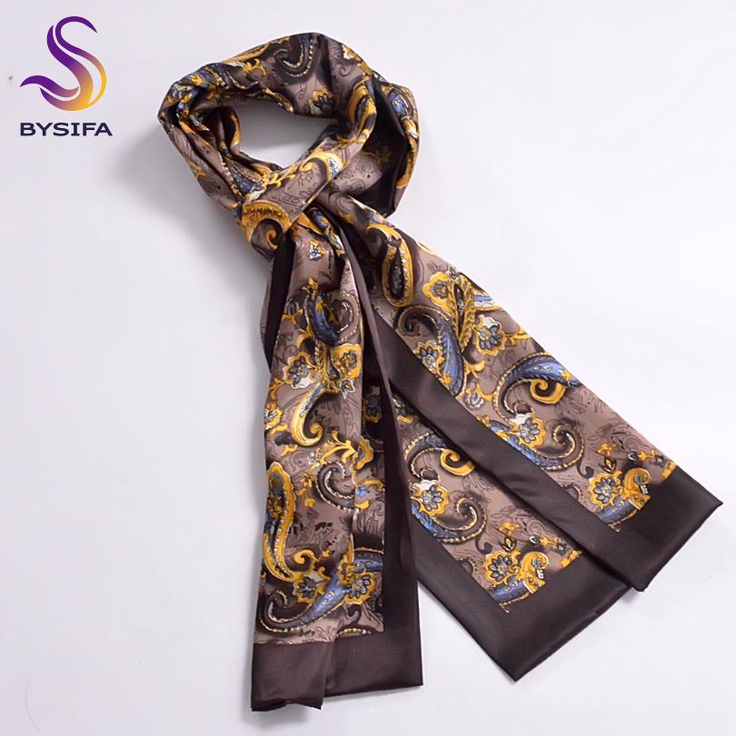 [BYSIFA] Winter Kaffee Herren Lange Schals Bedruckt Neues Design 100% Reiner Seidenschal Herbst Winter Top Qualität Seide Halstücher