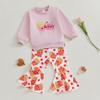 Girls Fall Sets Fries Letter Embroidered Long Sleeve Sweatshirt Long Flare Pants Valentine's Day Outfits
