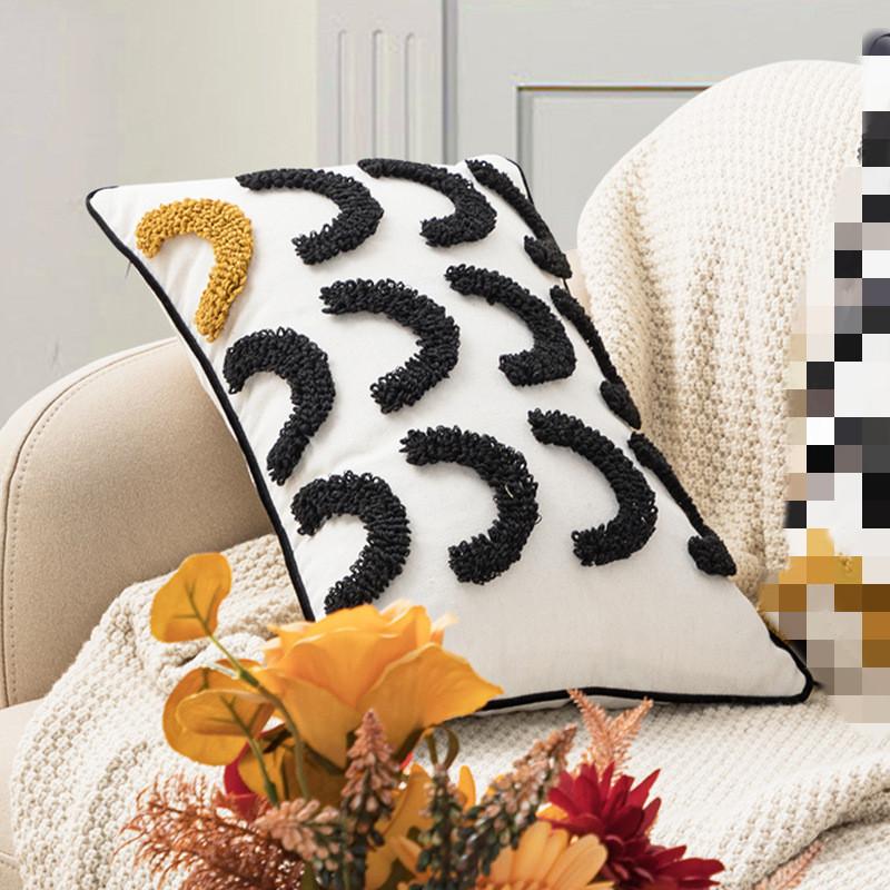 

Бежевый чехол для подушки с геометрической вышивкой, чехол для подушки в этническом стиле в стиле бохо с помпоном 45x45 см/30x50 см, украшение для дома, диван U 30x50cm