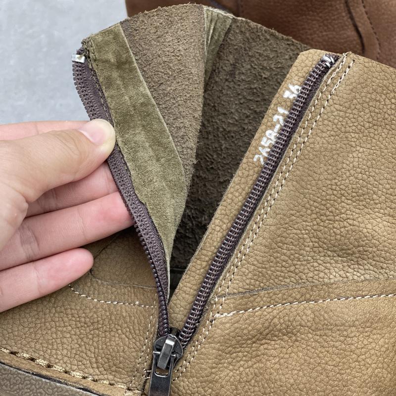 Johnature Retro Ręcznie Robione Skórzane Botki z Okrągłym Noskiem Proste Miękkie Skórzane Damskie Botki