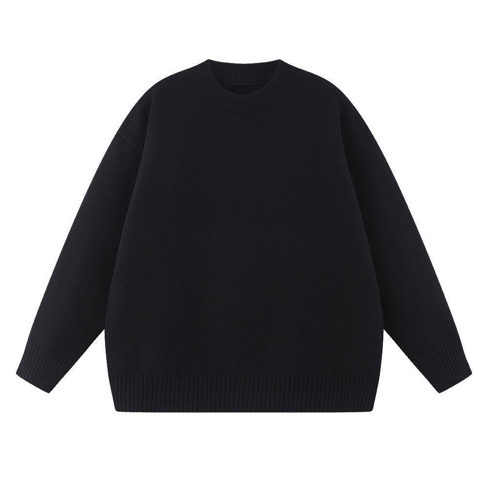 680g Heavyweight Knit Sweater with Faux Rabbit Fur Style, Round Neck, Unisex, Autumn/Winter, Customizable Inner and Outer Layers