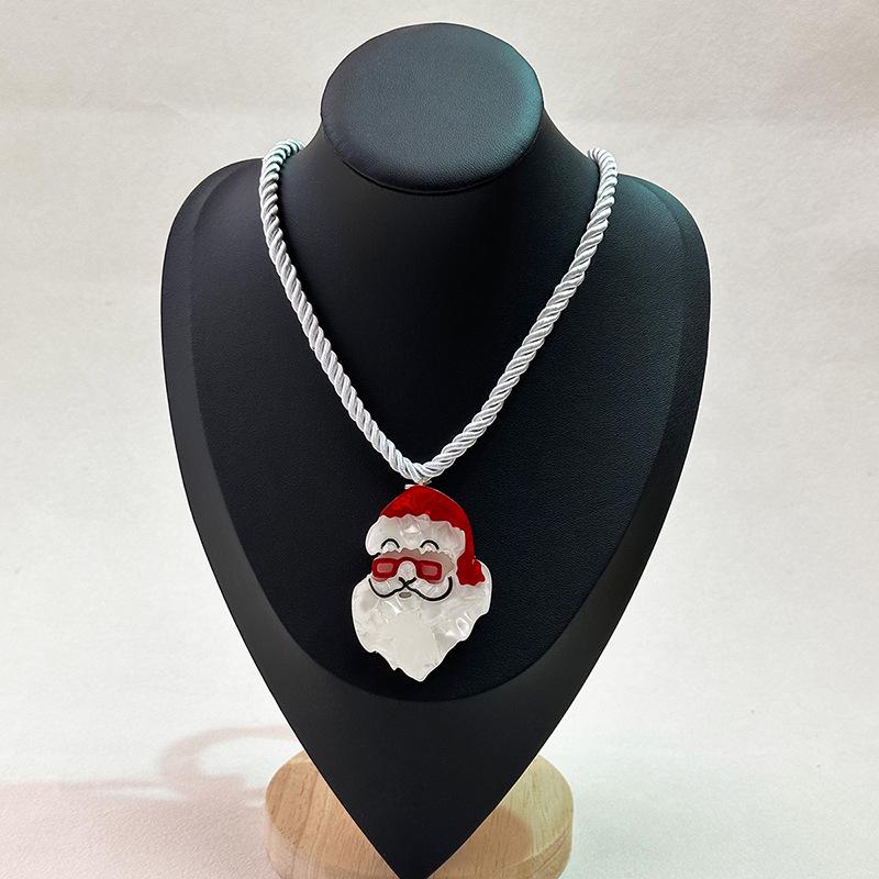 Santa Claus Necklace - Handmade Acrylic Pendant Cord, Personalized Christmas Sweater Chain