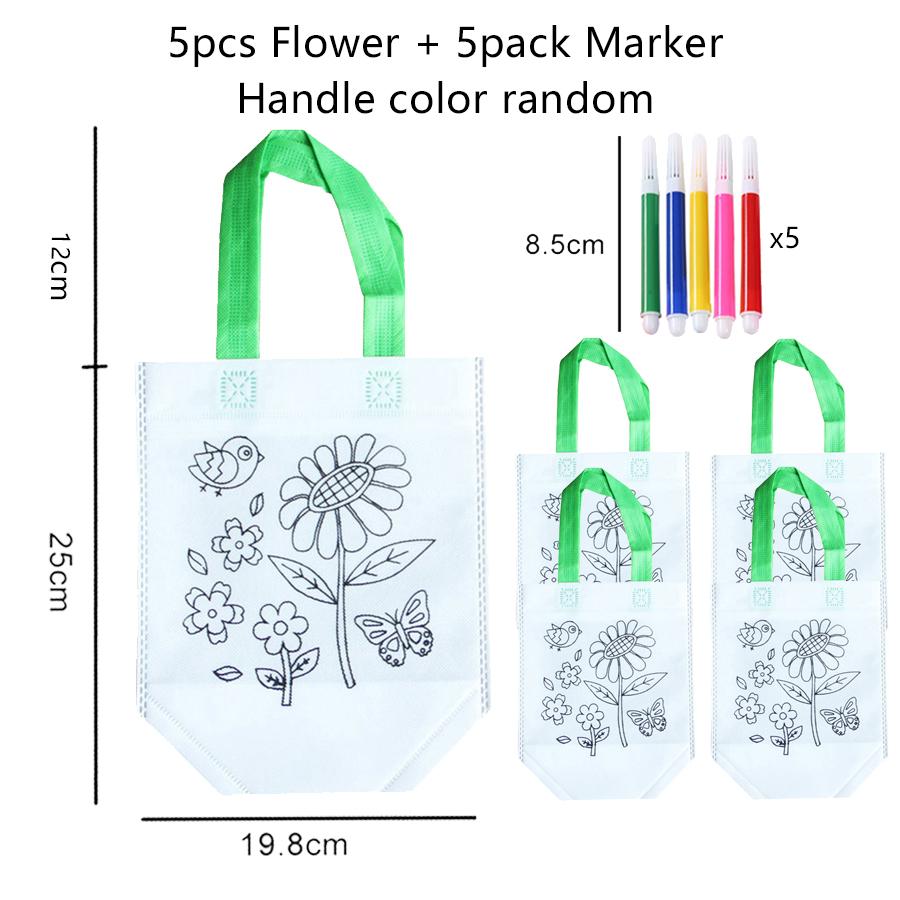 5pcs Graffiti Bag with Marker Children Drawing Toys Puzzle Parent-child Interaction Color Cognition Preschool Activity Props TMZ