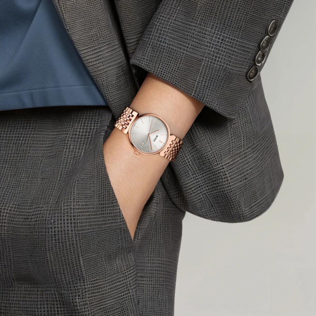 Mido Dorada Series Quartz Movement 50M Water Resistant Watch 40.7Mm Silver Dial Stainless Steel Case Stainless Steel Bracelet M033.410.33.031.00