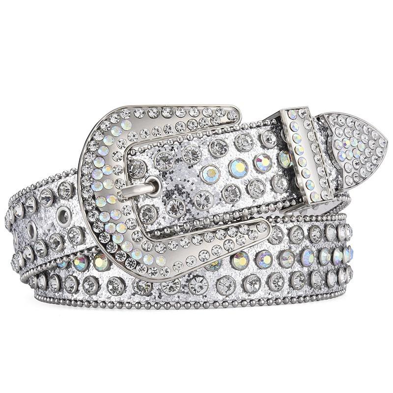 Amazon Fashion Men's and Women's Belts Punk Style Rock Trend Flow Rivet rhinestone Inlaid Wide Belt Women's Versatile Jeans Belt