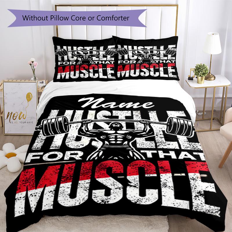 3pcs Custom Name weightlifting Bedding Set Duvet Cover Closure Includes 1 Duvet Cover & 2 Pillowcases, Soft and Comfortable for All Seasons.