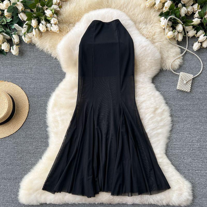 High Cold Adult Lady like Woman Wear Women's Work Clothing All-Match Tutu Stylish Stretch Silm Mesh Patchwork Fishtail Bodycon Dress