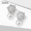 ZAKOL Newest Snowflake Flowers AAA Cubic Zirconia Pearl Drop Earrings for Women Fashion Jewelry Birthday Gifts EP2917