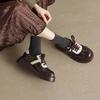 Krazing Pot Sheepskin Round Toe Med Heels Slip on Spring Autumn Shoes Big Size 41 Lace Up Mixed Color Oxford Women Pumps