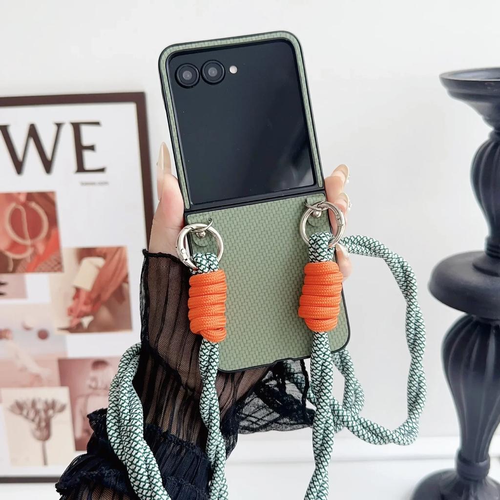 PU Leather Crossbody Phone Case for Motorola Razr 60 Ultra 2026 50 40 Moto Razr60 Razr50 Weave Lanyard Hard Protectie Cover