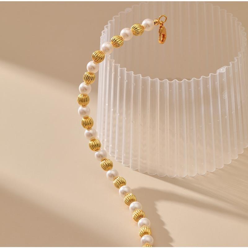 K Gold Plated Natural Shell Pearl Elegant Handmade Bracelet For Women