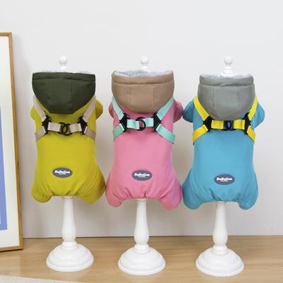 Winter Verdickter Vierbeiniger Teddyhund Baumwollmantel mit Geschirrriemen Schnalle Haustier Winterbekleidung für Kleine Rassen Kaltwetter-Outfit