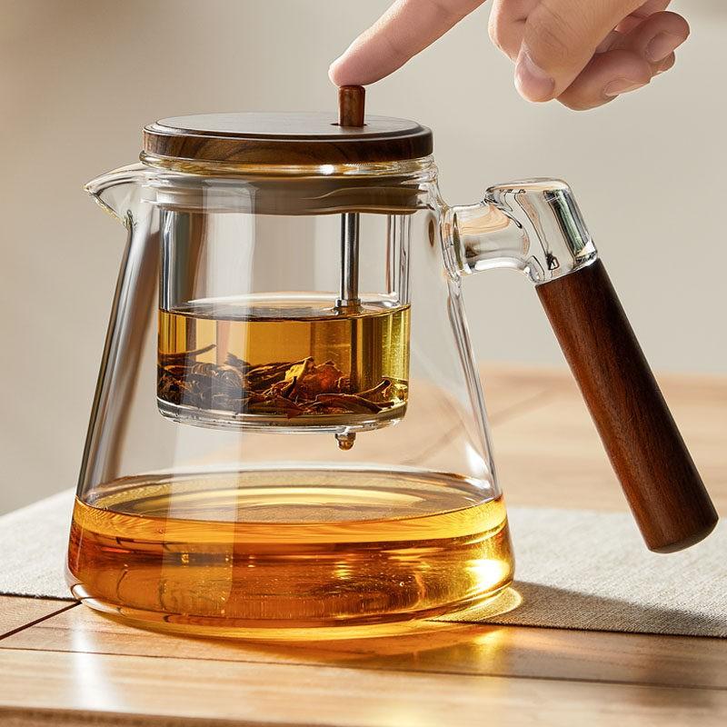 Glass Infuser Teapot With One-Press Filter Heat-Resistant Borosilicate Tea Maker Loose Leaf 600ml/900ml Minimalist Design