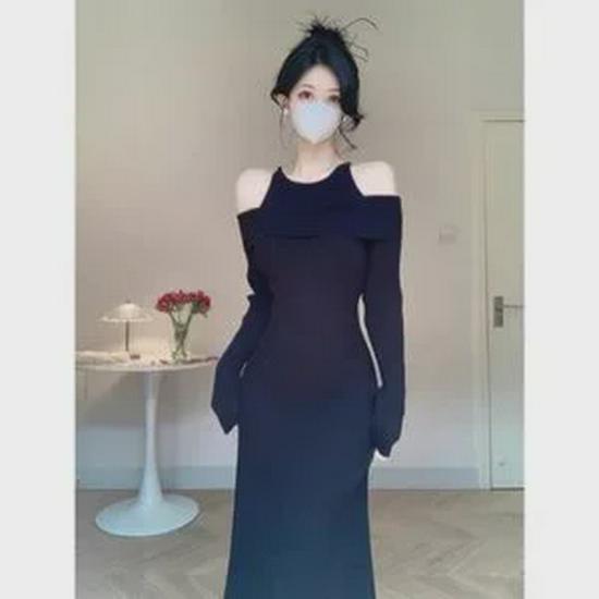 Women's 2024 French-Style Two-Piece Knit Sweater Dress with Inner Skirt for Autumn/Winter