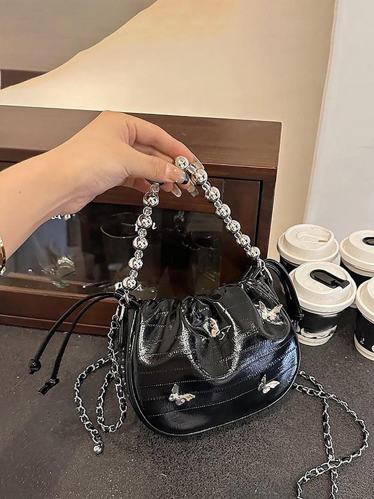 Silberfarbene geraffte Cloud Damen Umhänge-Schultertasche