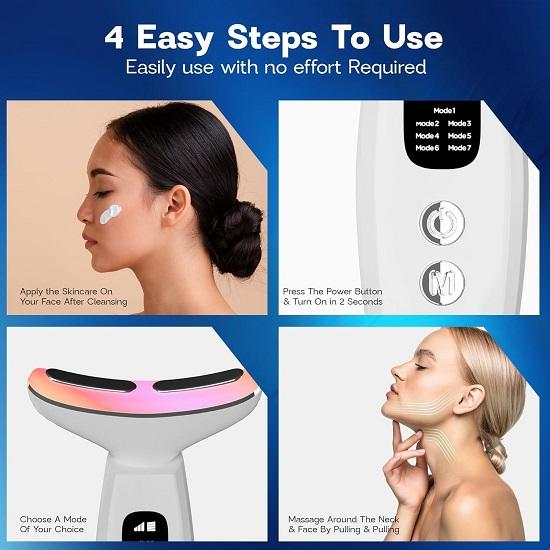 Skin Lift Device Anti-Aging Face  Neck Massager Reduces Wrinkles, Puffiness Double Chin 7 Color LED Light Therapy