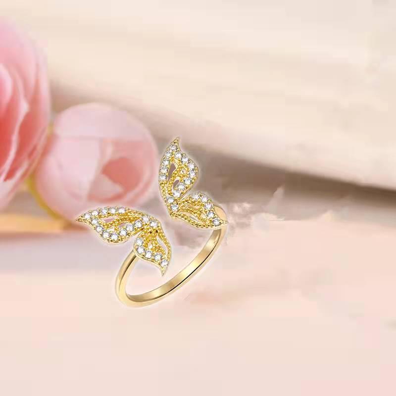 Women s Trendy Korean Style Butterfly Zircon Adjustable Ring Adjustable Open Size