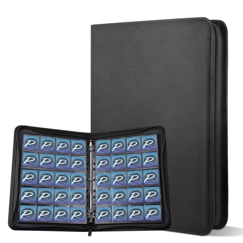 PAKESI Bikkuriman Sticker Collection Holder, Chocolate Sticker File, 20 Pockets, 25 Refill Pages, Holds 1000 Stickers, Sticker Binder (Black Mesh)