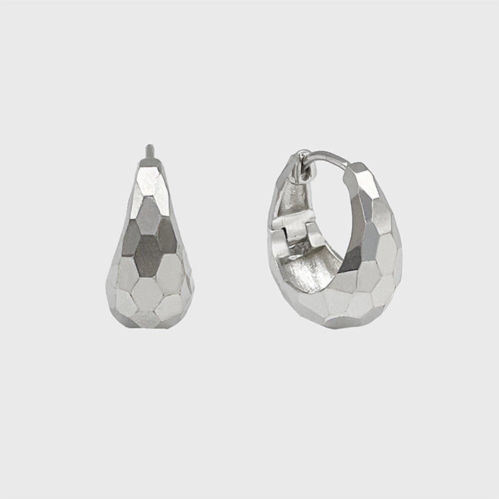 [Silver] Oval Mirror Ball Earrings Js-25-011E