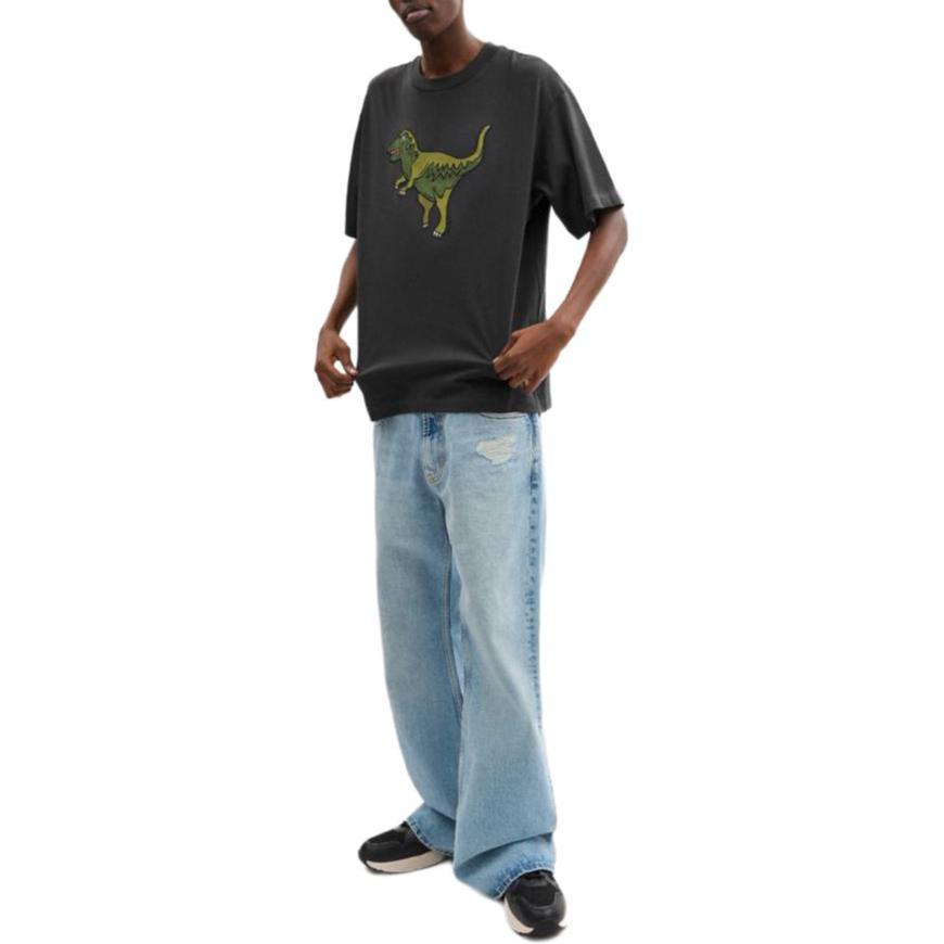 Coach Logo Animal Print Crew Neck Short Sleeve T-Shirt Unisex T-Shirts Gray CZ484-BLK