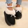 Crystal Bowknot Faux Fur Snow Boots Women Winter Warm Thicken Plush Platform Ankle Boots Woman Non Slip Thick Sole Cotton Shoes