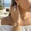 Design Sense Metal Shell Jewelry Set for Women Minimalist Imitation Pearl Starfish Scallops Bracelets Earring Summer Gift