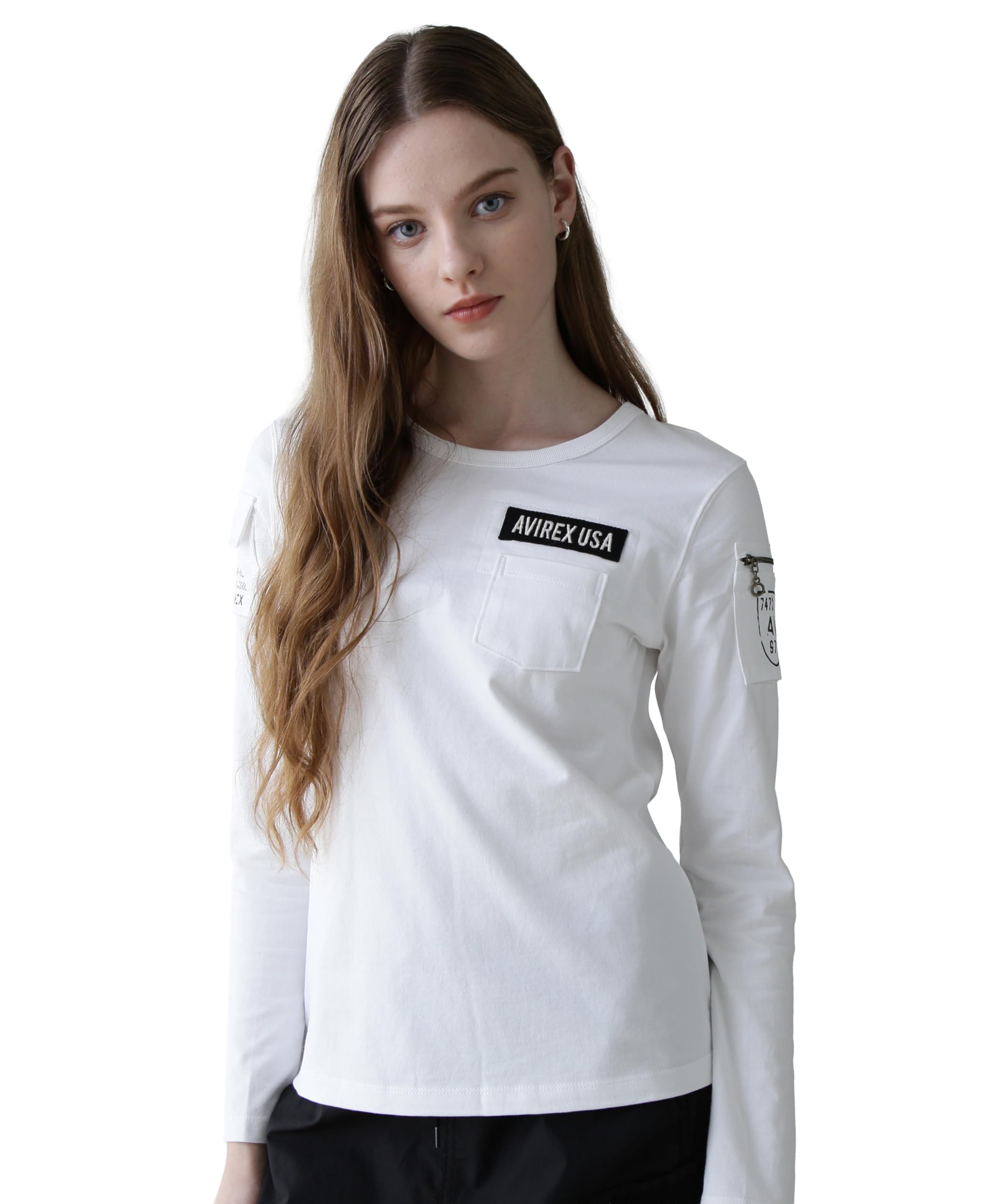 AVIREX WOMEN S LONG SLEEVE FATIGUE T-SHIRT white 783-2930602 белый