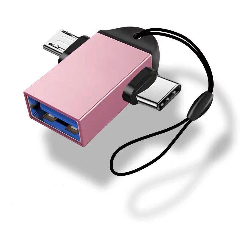 

Адаптер 2-в-1 USB для передачі даних та заряджання для пристроїв Android рожевий