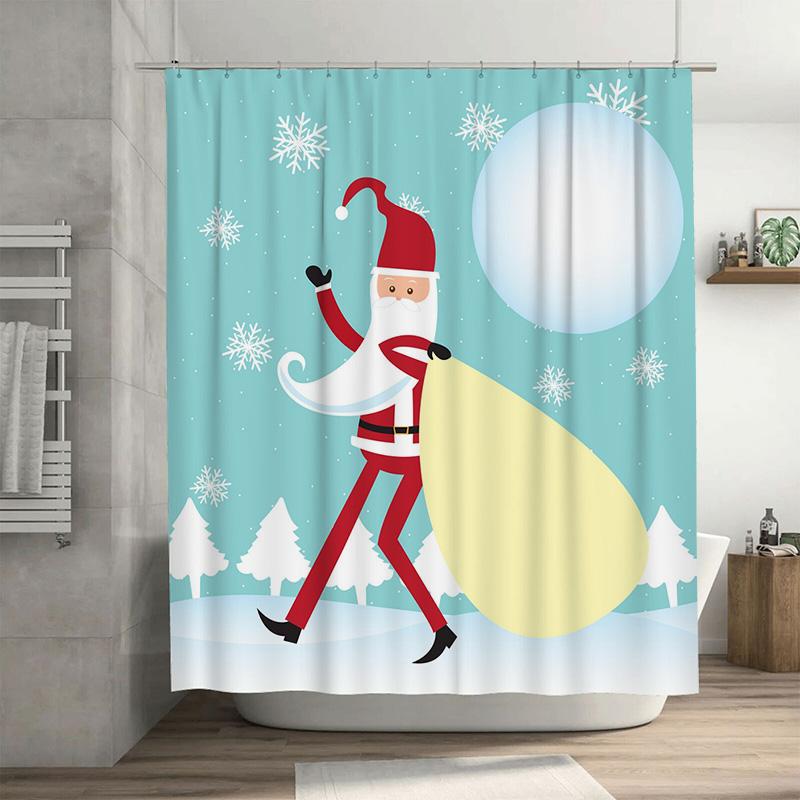 

TU Christmas Shower Curtain Festive Holiday Decor Santa Claus Pattern Waterproof Bathroom Fabric Backdrop Xmas Gift Idea 90x180cm35x71in