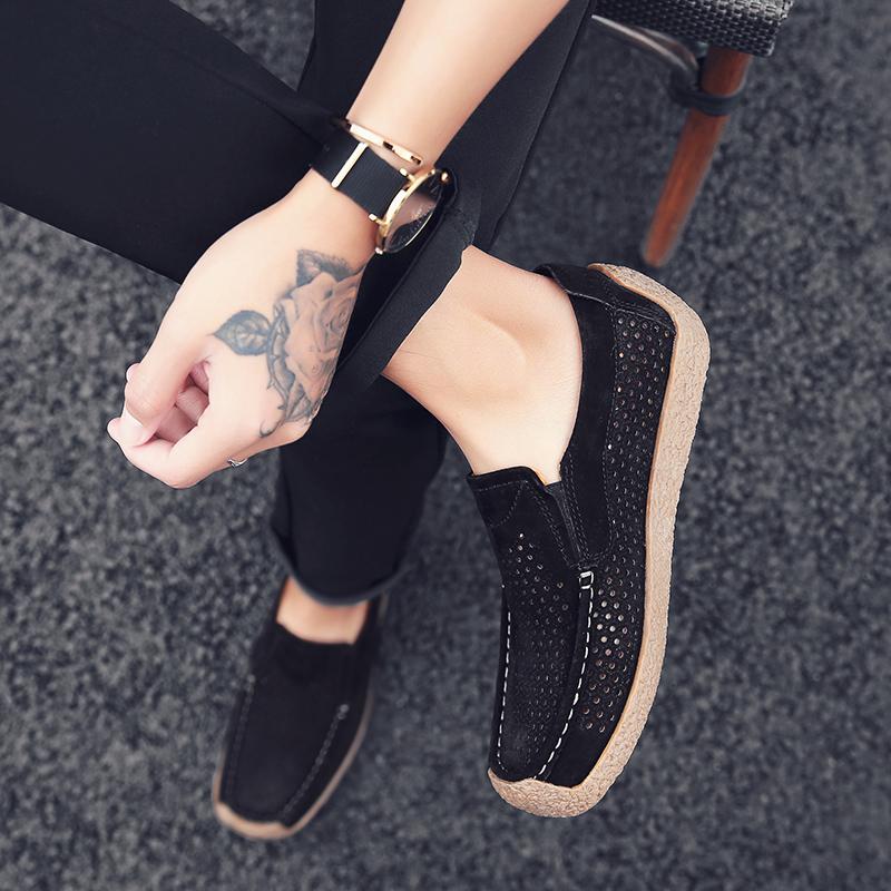 Fashion 2025 New Summer Men's Pig Skin Cave Snail Lightweight Shoes Fashion Brand Men's Breathable Outdoor Casual Low Top Driving Shoes