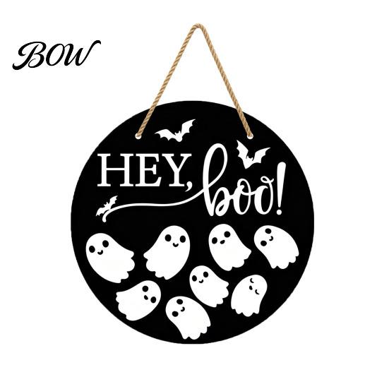 Spooky Door Decor Halloween Hanging Sign, Wooden Front Hanger Wreath, Cute Fall Festival Ghost Welcome Sign for Porch Wall Indoor Home Decoration