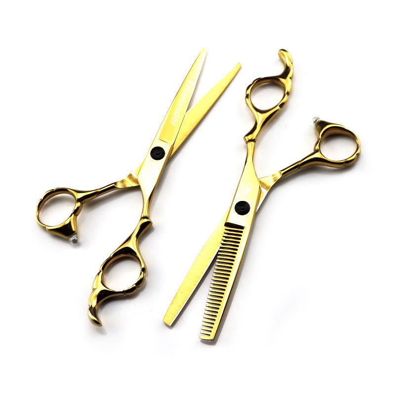 6.0" Golden God Walker Bamboo Handle Hairdressing Scissors - Straight & Thinning Shears for Barbers