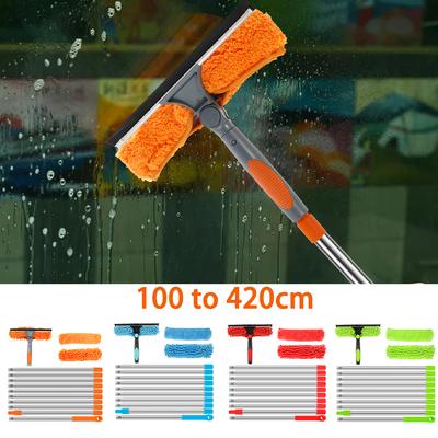 Extendable Window Cleaner Tools Set 2 In 1 Double Sided Glass Squeegee Cleaner Duster Mop 180° Swivel Window Cleaning Tools