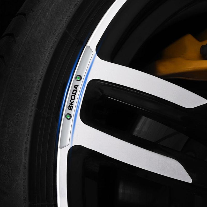 4Pcs Aluminum Car Wheel Hub Badge Sticker Tire Rim Decor Decal for Skoda SCALA Superb Octavia 2 3 A4 A5 Fabia Kamiq Kapoq Kodiaq Rapid