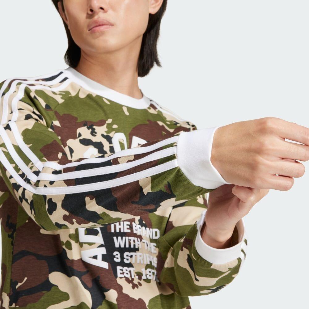 Adidas Originals Multicolor Letter Print Camouflage Long Sleeve T-Shirt Men Tops Green IS2921