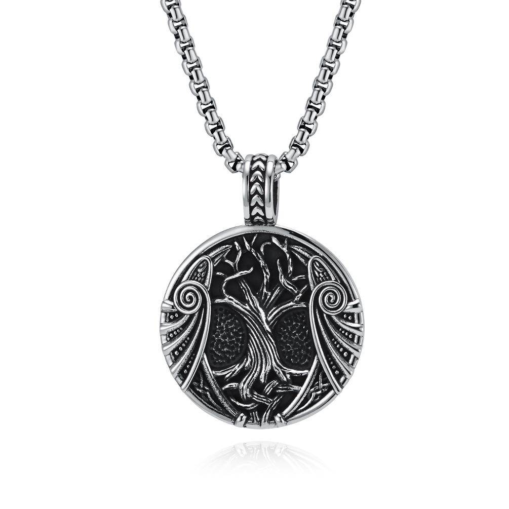 Retro Tree of Life Titanium Steel Pendant Viking Text Men s Necklace Niche Personality Cultural Jewelry 60CM