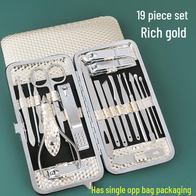 Set de Herramientas de Manicura Tycoon Gold de 19 Piezas con Diseño de Diamantes