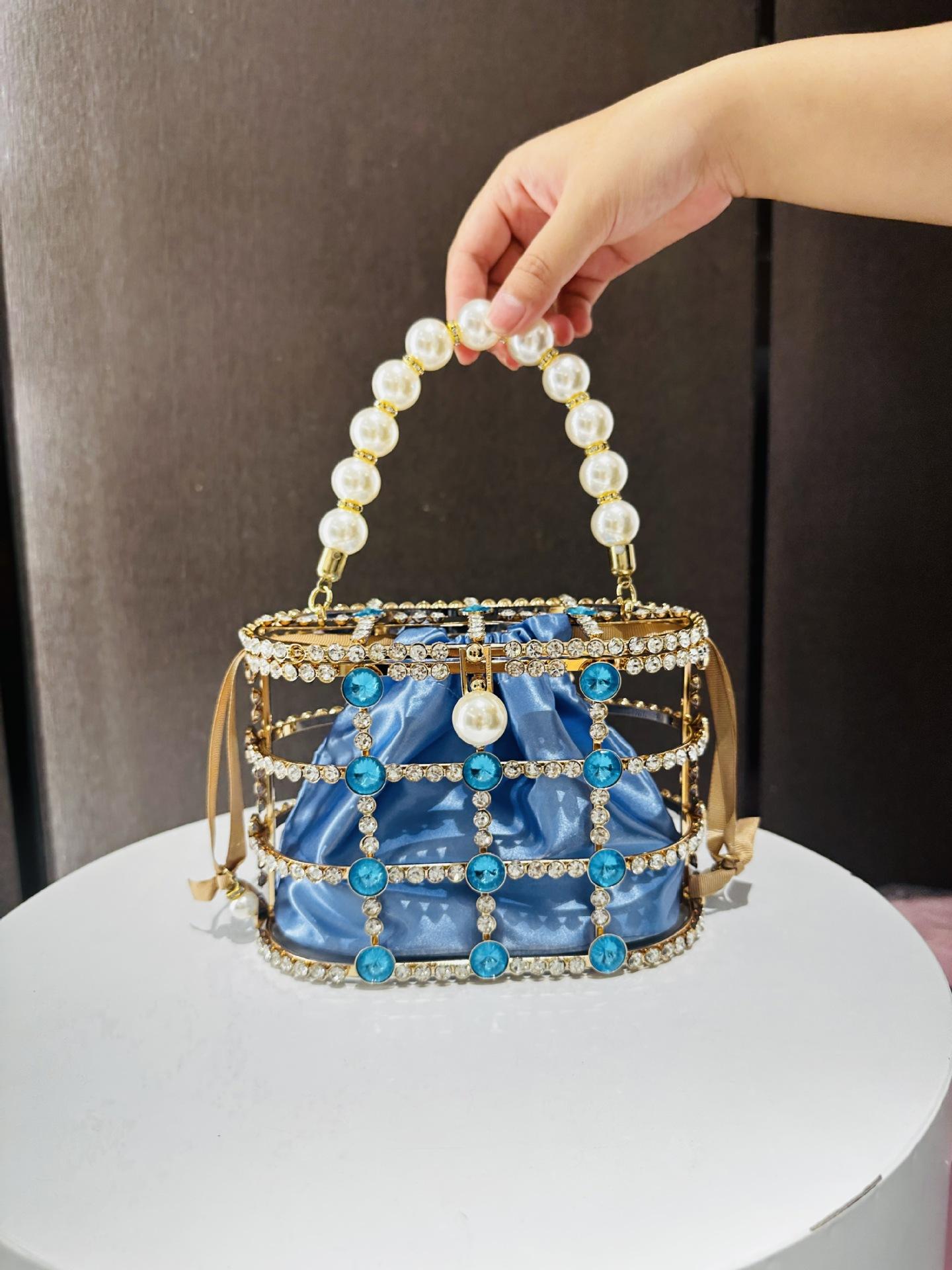 

Женская сумочка, модная металлическая корзина для овощей, жемчужный роскошный дизайнерский кошелек, сумка для ужина синий