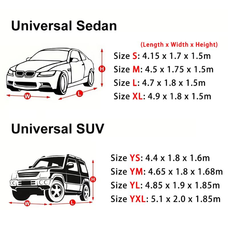 Car Cover Protection Outdoor Exterior Sun Snow UV Winter Summer SUV Sedan Auto Sunshade Dustproof Waterproof Black Silver
