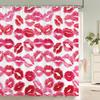 Love Red Lip Printed Fabric Bathroom Shower Curtain Waterproof Pink Love Bath Curtains Valentine'S Day Home Decoration Curtain