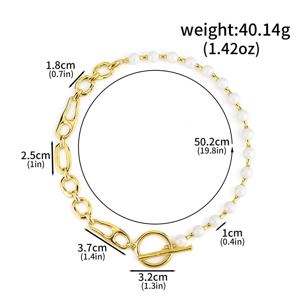 Fashion Asymmetric Pearl Gold Necklace Geometric Link Chain with OT Clasp Ins Aesthetic Streetwear Party Jewelry for Women