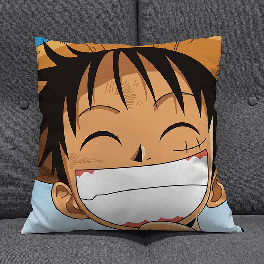 Anime Op Luffy Pillow Cover, Cute Chibi Smile Print Cushion Cover, Polyester Throw Pillow Case For Sofa Bedroom Car, Home Decor