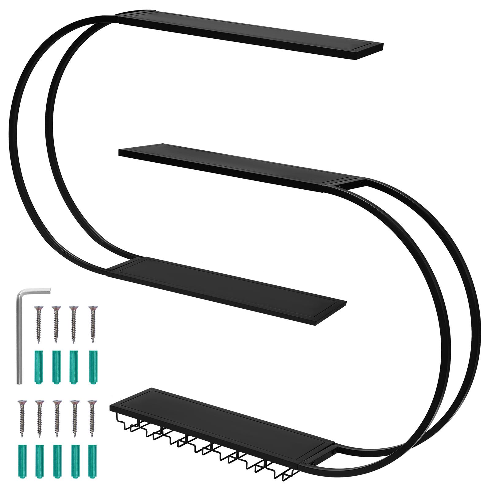 

Настенная барная полка-дисплей для бутылок ликера со светодиодной подсветкой, кронштейн для хранения бокалов для вина для домашнего бара, столовой, декоративный чёрный