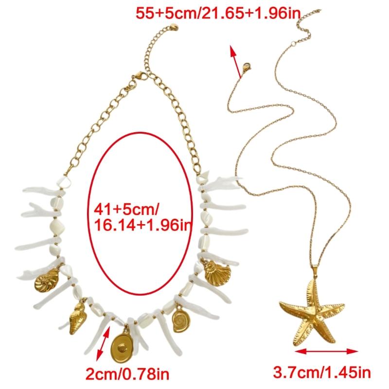 Sea Starfish Coral Shell Beaded Necklace Lightweight Stainless Steel Acrylic Stackable Jewelry For Daily Wear