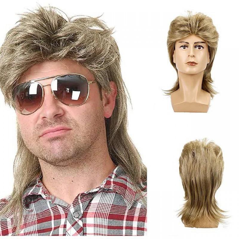 Herren Schwarze Lockige Perücke Rocker Stil Cosplay Vintage Mode Hitzebeständiges Synthetisches Haarteil