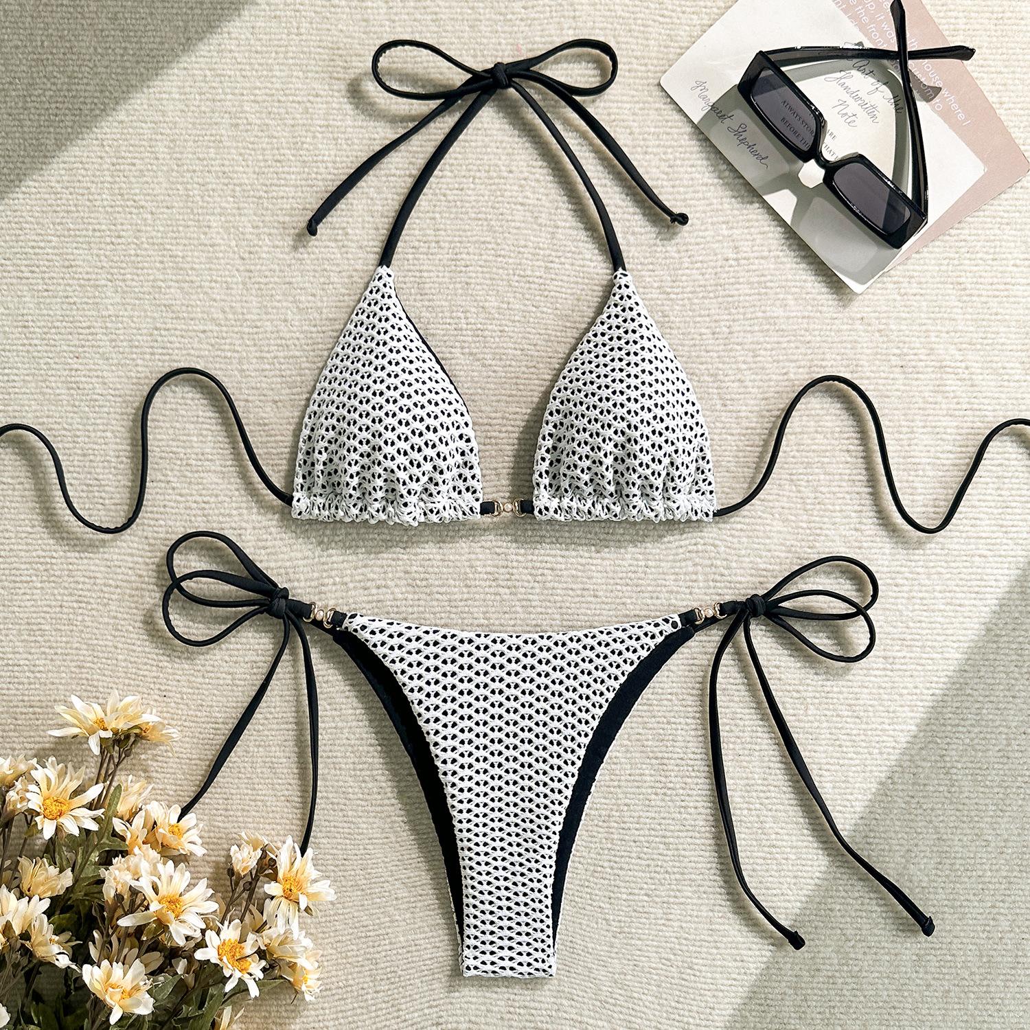 2026 European and American New Knitted Hollow Knitted Sexy Split Swimsuit Swimsuit Bikini S