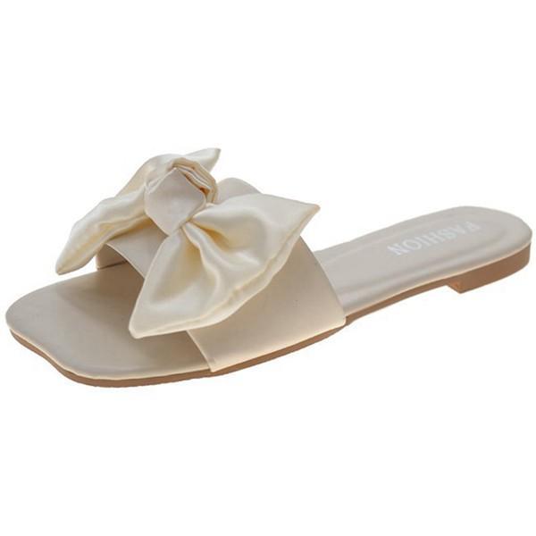 Mules Women s Flat Slippers Bowknot Decoration Sandals Open Toe Square Toe Cute For Home Use All Year Round Lightweight Anti-slip