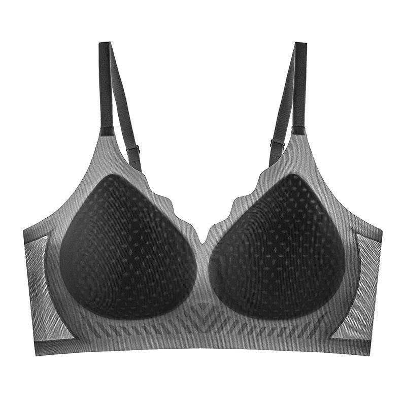 

Summer ice silk mask underwear simple anti-sagging small breasts gather underwear adjustment type sexy bra cover 2XL40/90 чорний