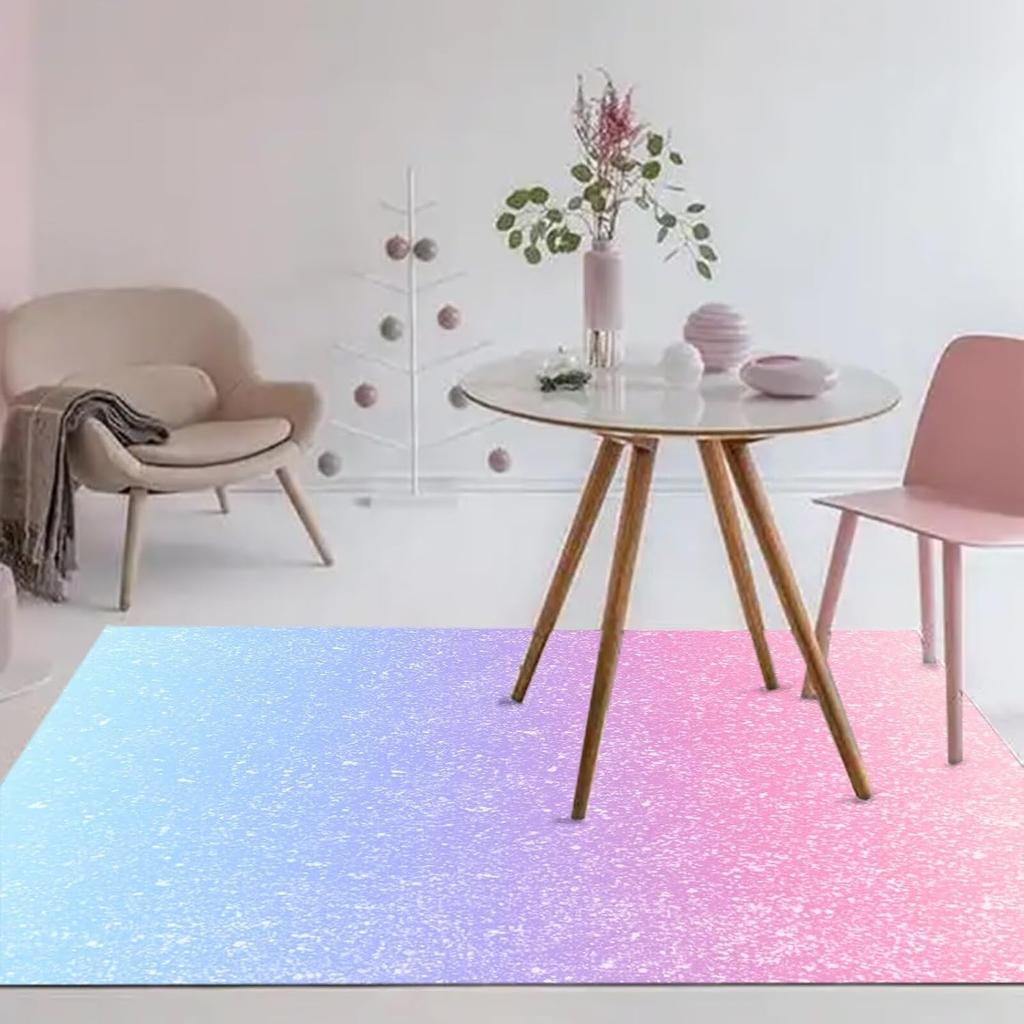 Rosa Blau Farbverlauf Glitzer Teppich, Pastell Funkelndes Pulver Einfaches Uni Muster, Rutschfeste Waschbare Matte für Wohnzimmer Sofa Esstisch